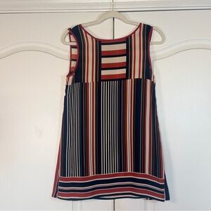 Max Studio Navy Blue, Rust, Brown & Cream Mixed Stripe Sleeveless Tunic - Small